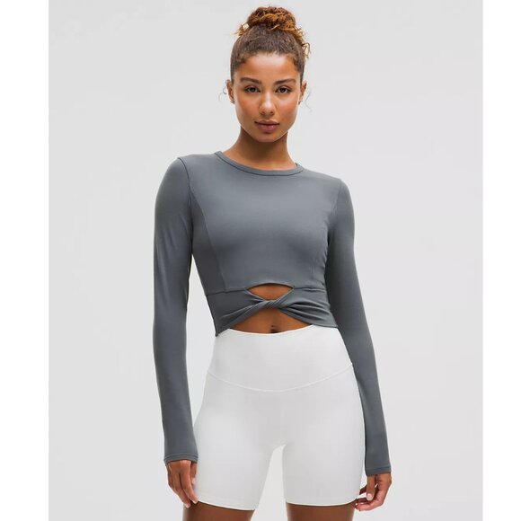 NWT Lululemon Cropped Nulu Twist-Hem Long-Sleeve Shirt - 6 Oil Blue - Picture 1 of 6